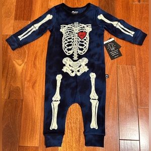 Rags to Raches Long Sleeve Romper 'Full Body Skelly' Dark Blue Tie-Dye